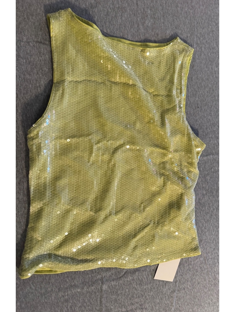 Womens Lime Green Sequin Sleeveless Top